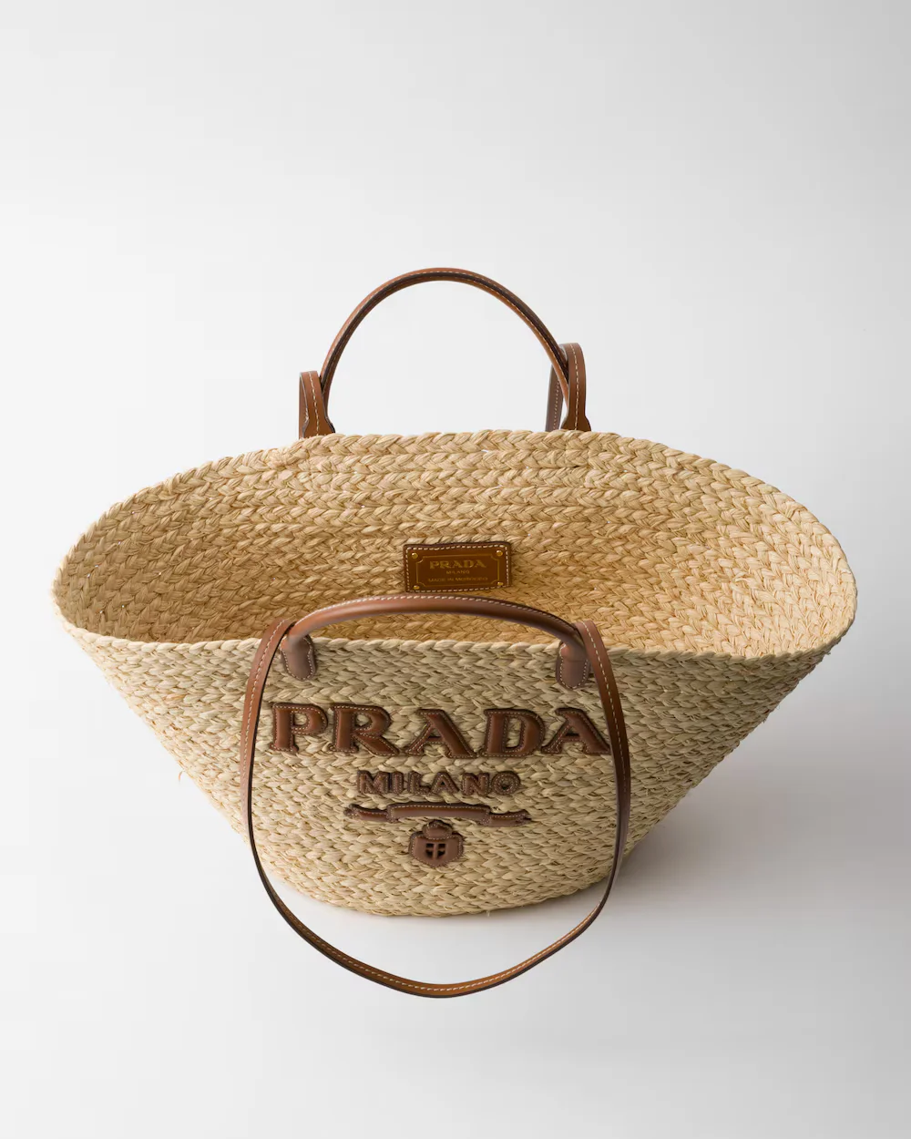 Large raffia and leather shopping bag - Image 2